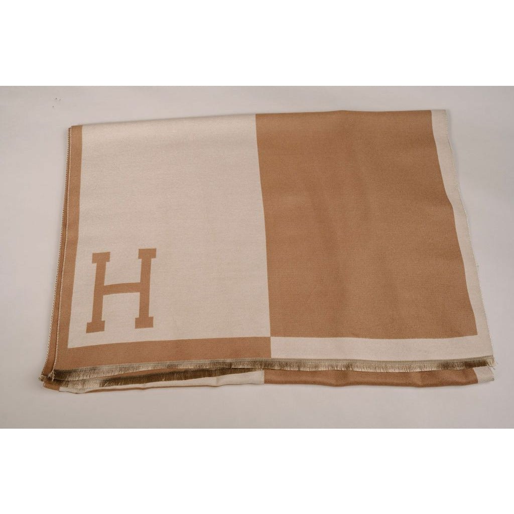 Picture of: Designer Inspired H scarf Cream and Tan