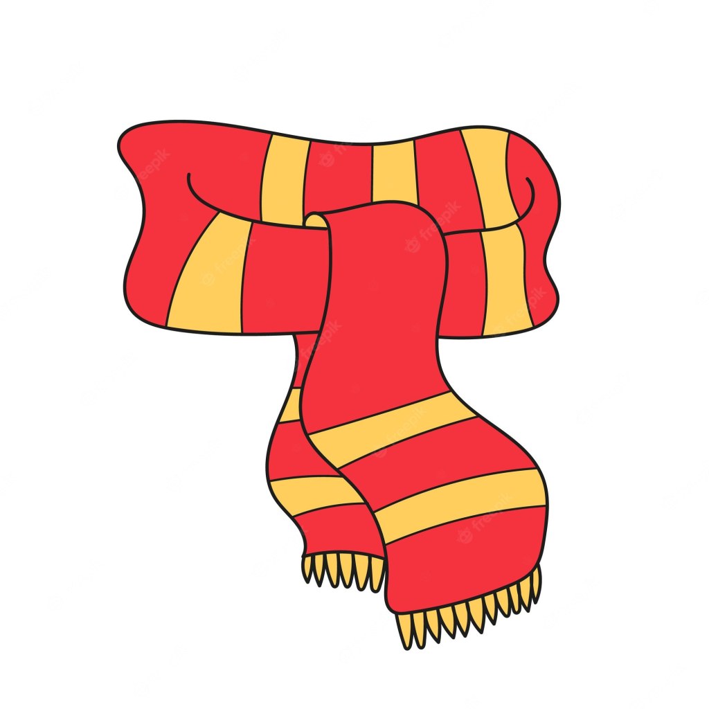 Picture of: Einfacher cartoon-symbol roter und gelber schal mit fransen an den