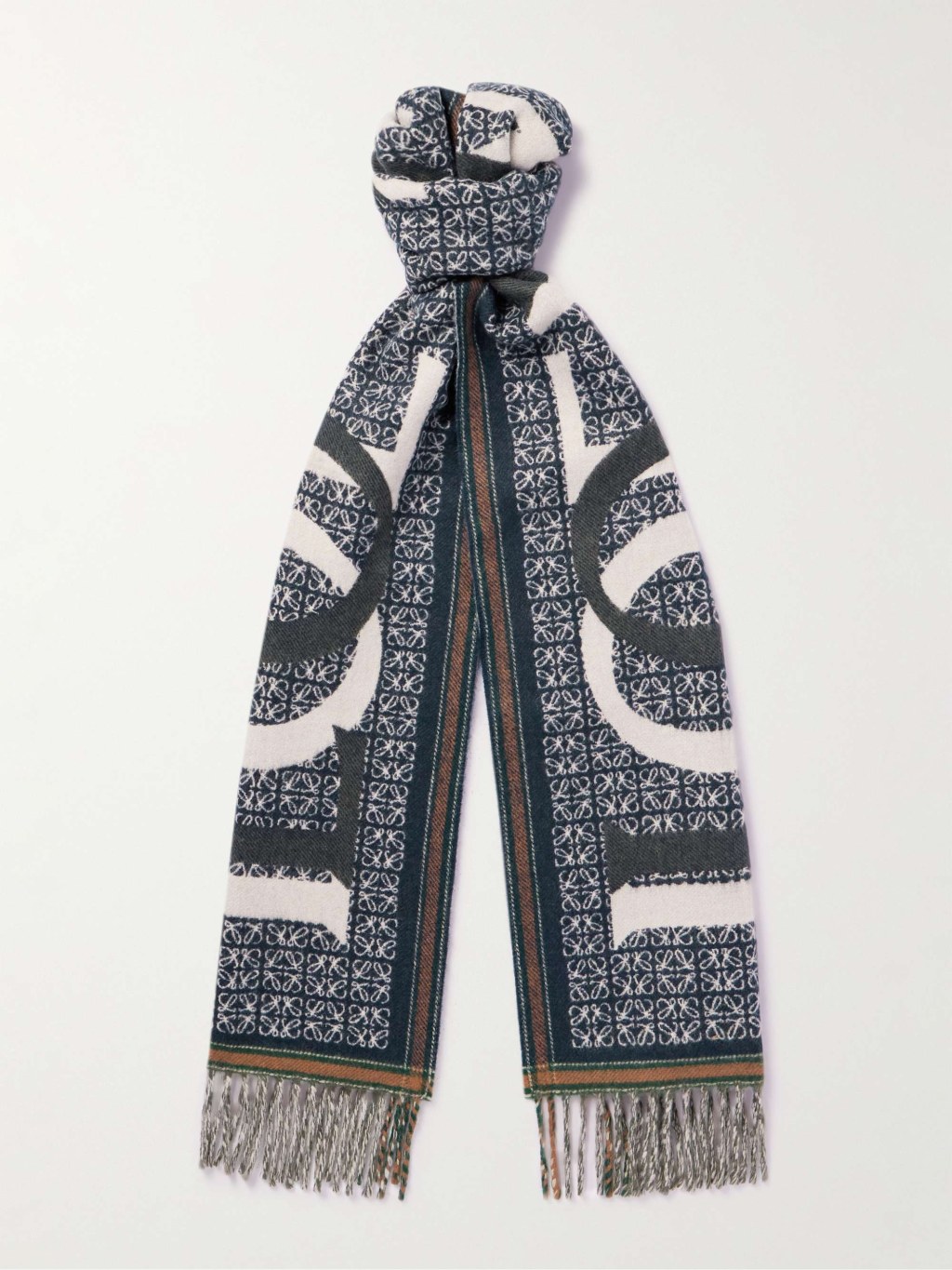 Picture of: LOEWE Fringed Logo-Jacquard Wool and Cashmere-Blend Scarf  MR PORTER