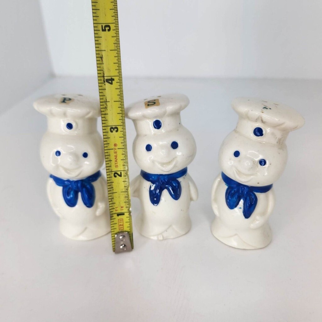 Picture of: Pillsbury Doughboy Salt And Pepper Shakers + extra Shaker, Blue Scarf