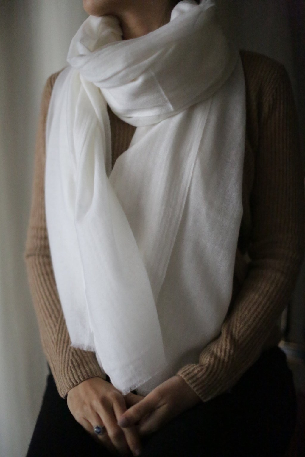 Picture of: Tissue Weight Cashmere Scarf  Ivory